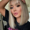 Ash Blonde Balayage Ombré Roots Cute Bangs Wig 100% Premium Virgin Human Hair HD Lace Front Wig 150 Density Straight Bob Wig