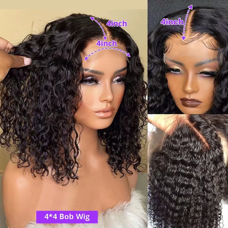 13x4 Short Bob Wig Human Hair Deep Wave 100% Brazilian Curly Human Hair Wigs Transparent Lace Front Wigs For Women Preplucked