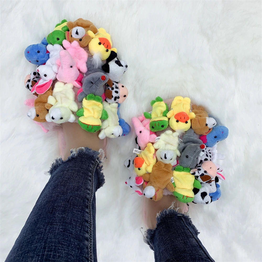Home Slippers Women Cotton Slippers Furry Flip Flops House Shoes Cute Teddy Bear Slides Plush Pantuflas Women Cheap Slides