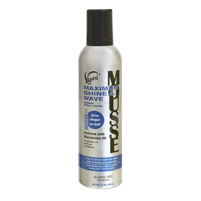 Vigorol Maximum Shine & Wave Foaming Mousse 12oz - Enhances Waves, Adds Shine, Lightweight, Frizz Control