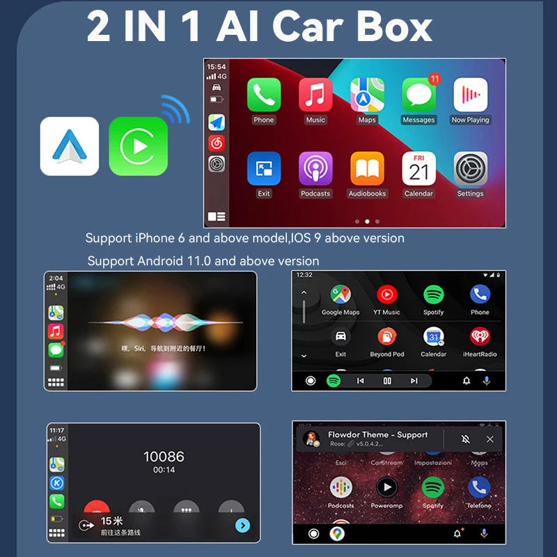 VR Robot Wireless Carplay Android Auto Dongle Mini Plug & Play 2 IN 1 Car Navigation Adapter WiFi BT Auto-connect
