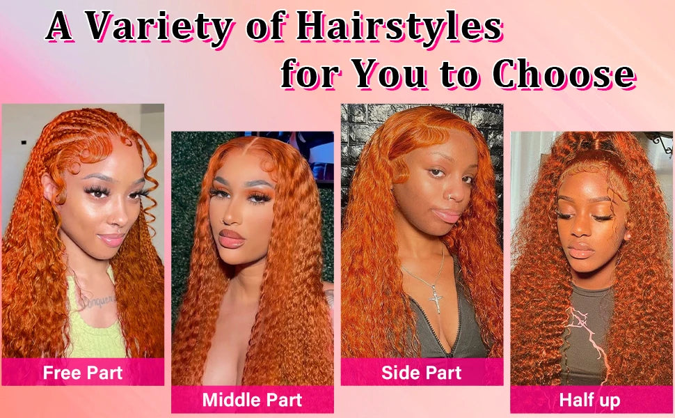 350# 13x6 200 Density 350 Ginger Orange 30 40 inch Lace Front Wig Human Hair Wigs 13x4 HD Lace Frontal Curly Wig For Woman