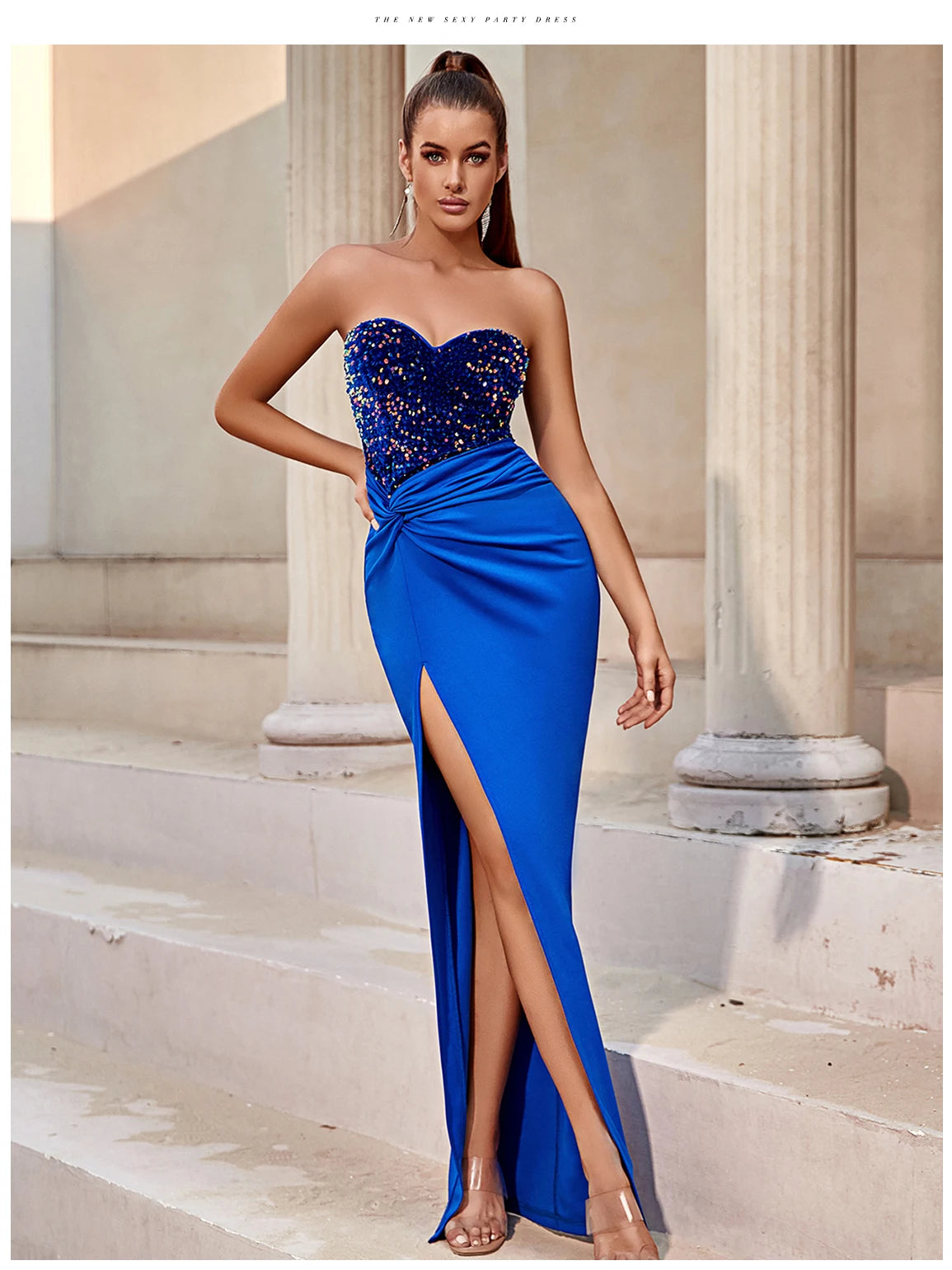Adyce Evening Maxi Sequins Long Dress For Women Strapless Sexy High Split  Party Celebrity Patchwork Fashion Lady Dress Vestidos
