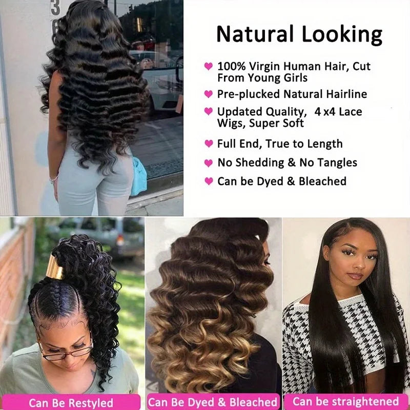 Alimice Cheap Price 4x4 Lace Closure Loose Deep Wave Human Hair Wig Glueless Transparetn Lace Closure Human Hair Wig 4x4