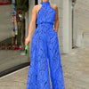 Summer women's geometric printed sleeveless pants with elegant temperament cinched waist tie up hanging neck style jumpsuit