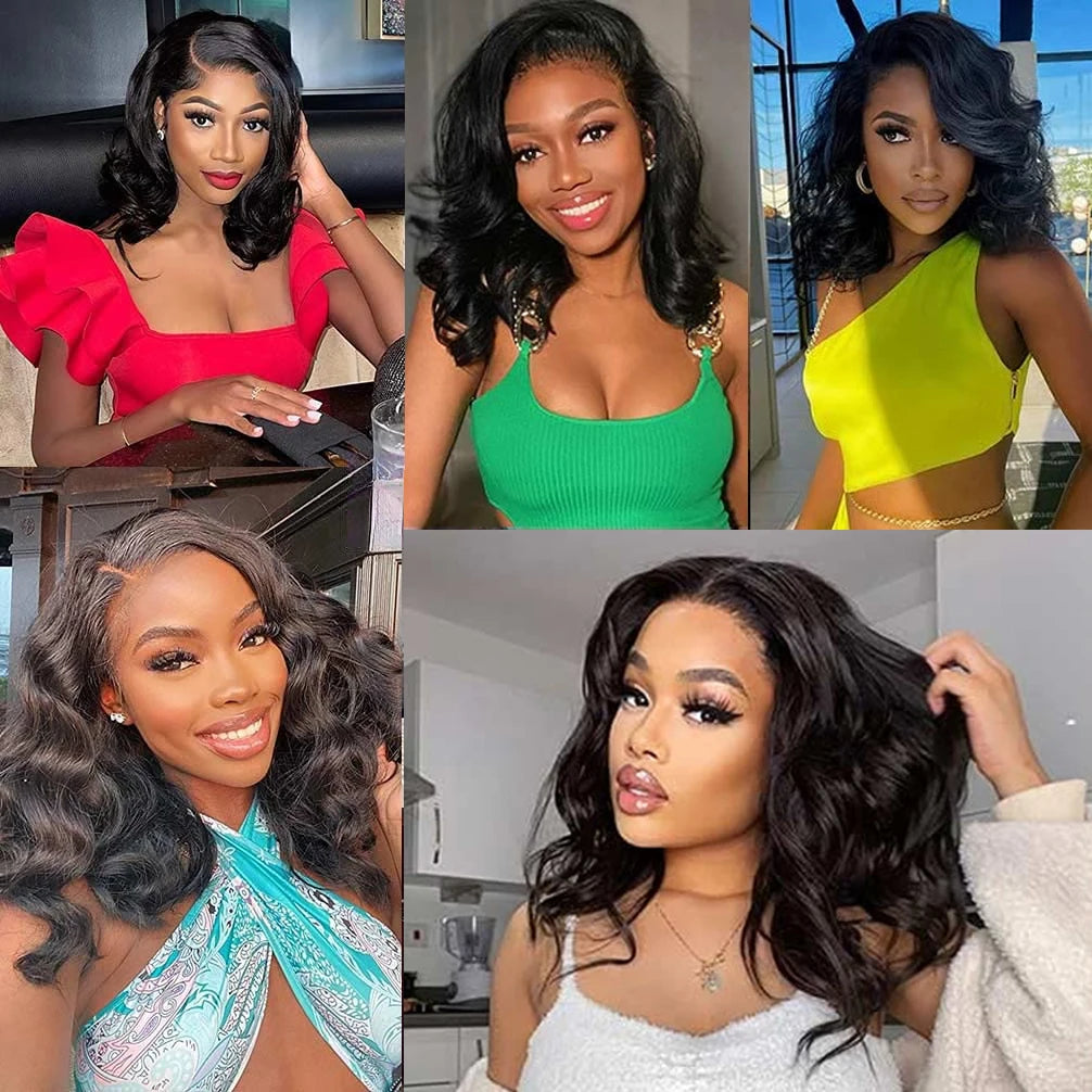Brazilian Body Wave Short Bob Wig 13x4 Lace Frontal  4x4 Closure Human Hair Wig 200 Density For Women With Natural Wave Bob Wigs