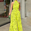 Summer women's geometric printed sleeveless pants with elegant temperament cinched waist tie up hanging neck style jumpsuit