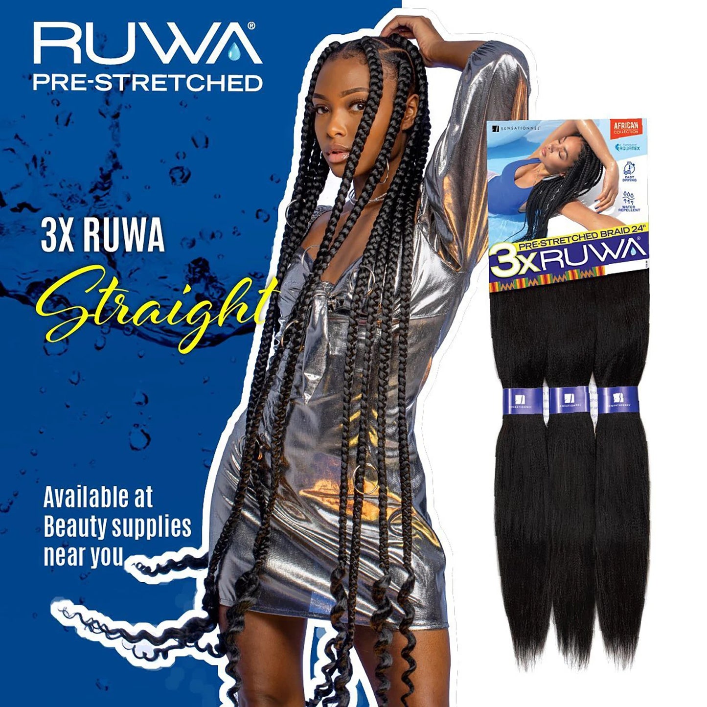 Sensationnel XPRESSION 3X Ruwa Synthetic Hair Braids Pre-Stretched Braid 24" - Lightweight, Easy to Install