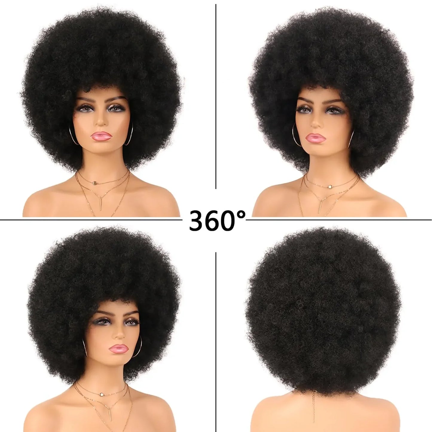 Short Afro Kinky Curly Human Hair Wig With Bangs Fluffy Natural Bob Wigs Brazilian Full Machine Made Wigs On Sale  180% Density