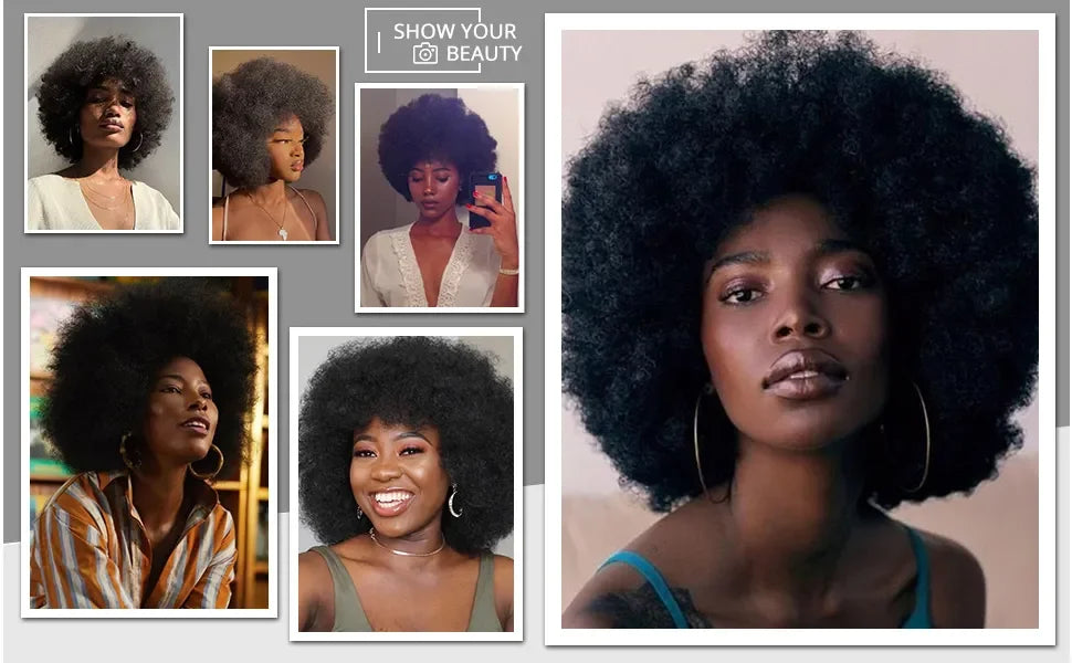 Short Afro Kinky Curly Human Hair Wig With Bangs Fluffy Natural Bob Wigs Brazilian Full Machine Made Wigs On Sale  180% Density