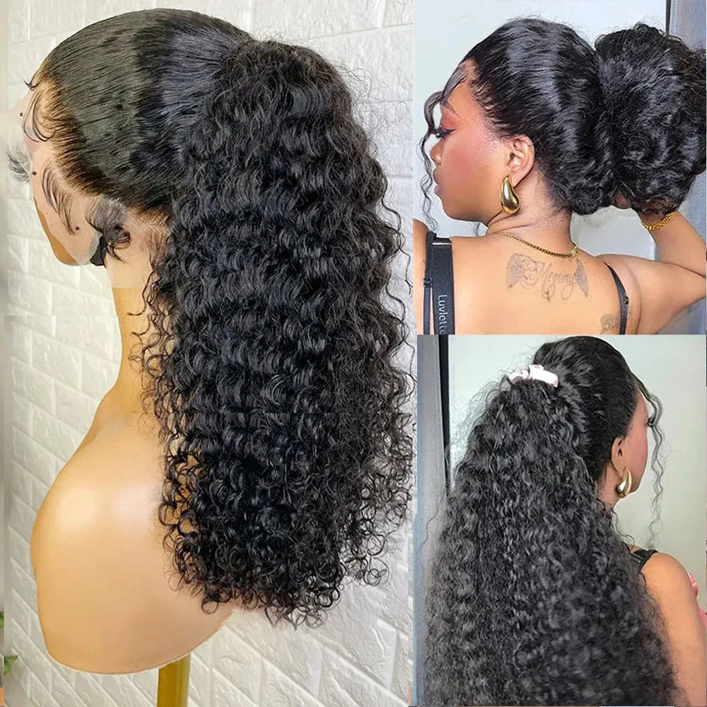 250 Density 30 Inch Invisible Strap Water Wave Curly 360 Full Hd Lace Front Human Hair Wig Glueless Wig Deep Wave Frontal Wig