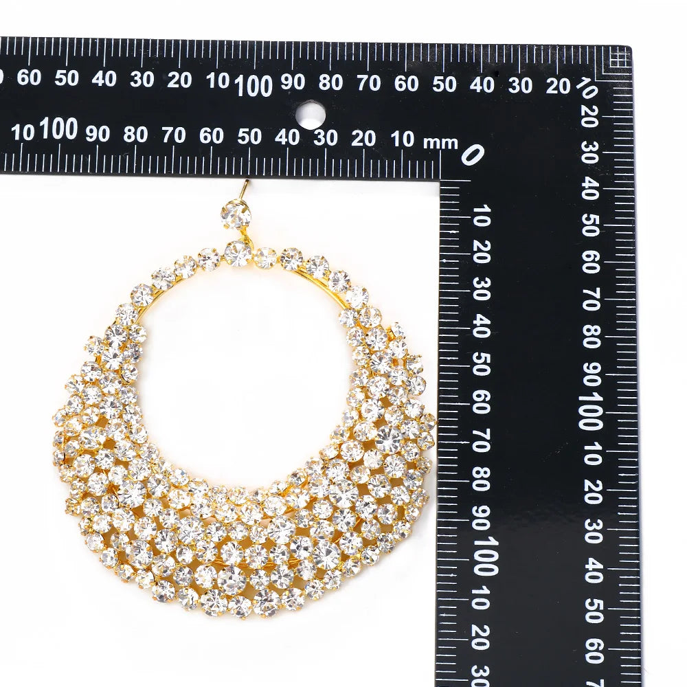 Exaggerate Big Hoop Earrings for Women Full Rhinestone Fashion Round Crystal Hanging Earrings Festival Accessories