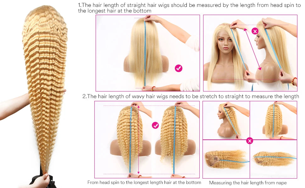 40 inch Curly 613 Honey Blonde Lace Front Human Hair Wigs Loose Deep Wave 13x6 HD Water Wave Color Transparent Lace Frontal Wig