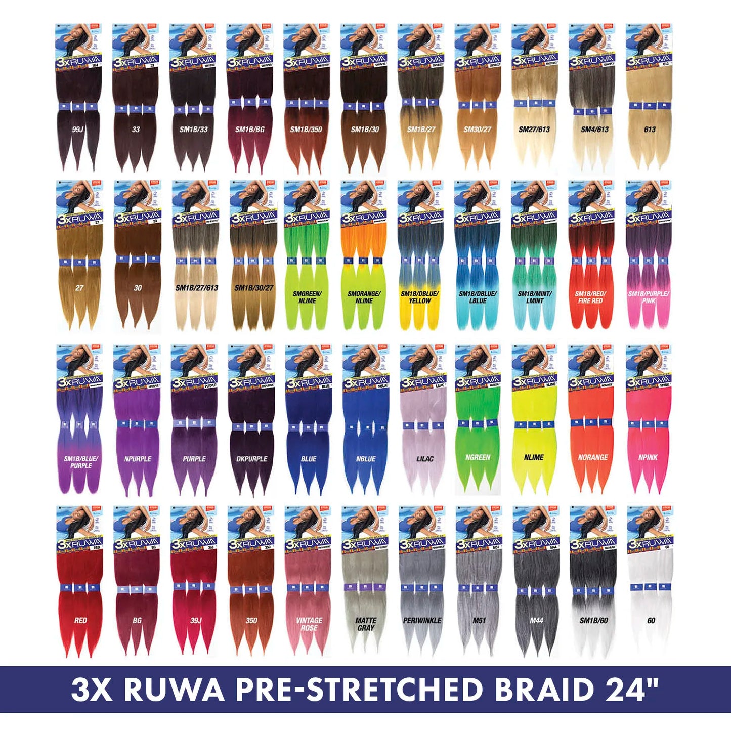 Sensationnel XPRESSION 3X Ruwa Synthetic Hair Braids Pre-Stretched Braid 24" - Lightweight, Easy to Install