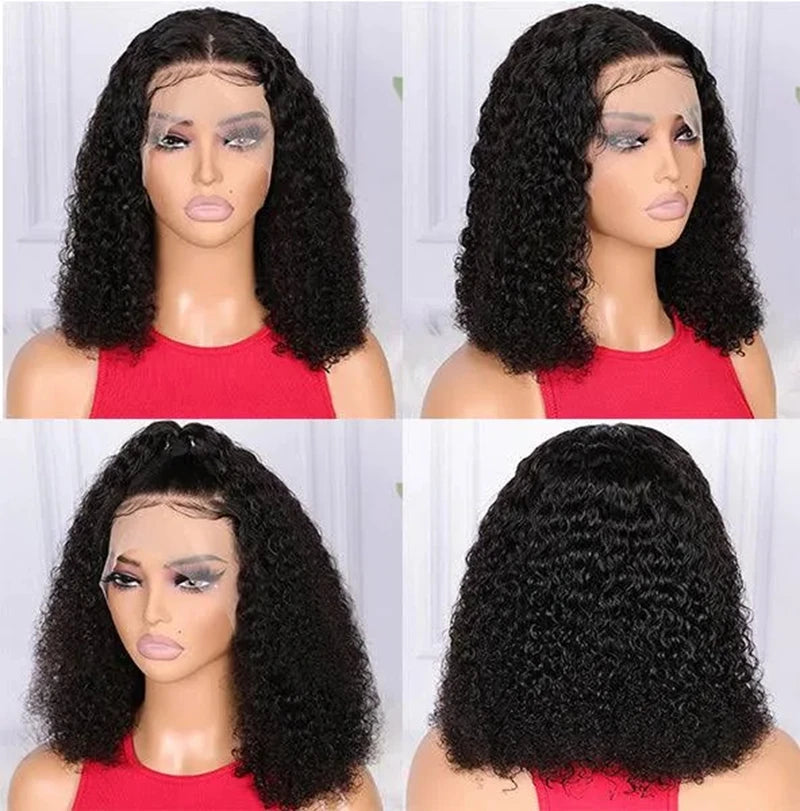 13x4 Short Bob Wig Human Hair Deep Wave 100% Brazilian Curly Human Hair Wigs Transparent Lace Front Wigs For Women Preplucked