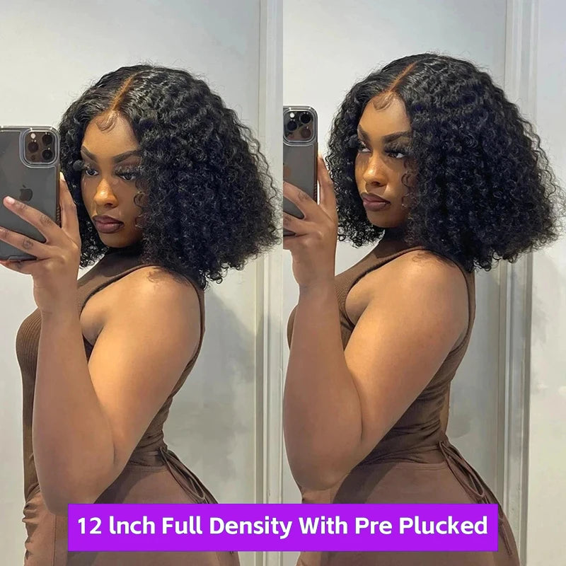 13x4 Short Bob Wig Human Hair Deep Wave 100% Brazilian Curly Human Hair Wigs Transparent Lace Front Wigs For Women Preplucked