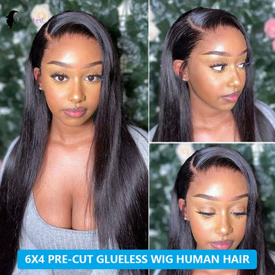 28 30 Inch 6x4 4x4 Pre-Cut Glueless Wig Human Hair Ready To Wear Straight Glueless Wigs Pre-Plucked Top Brazilian Wigs for Women