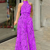Summer women's geometric printed sleeveless pants with elegant temperament cinched waist tie up hanging neck style jumpsuit