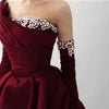 Bella Black Satin Beaded Robes De Soirée One Shoulder A-line Prom Dresses Customized Long Sleeves Floor-length Wedding Dress