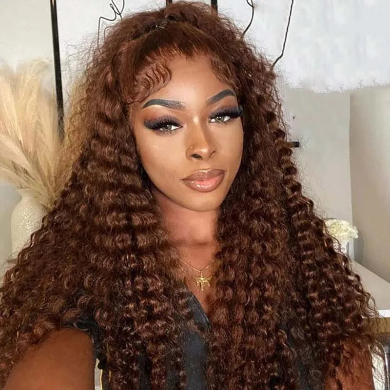 #4 Chocolate Brown Deep Water Wave 13x6 Lace Front Wigs Human Hair Brazilian Brown 13×4 Transparent Lace Frontal Wigs For Women