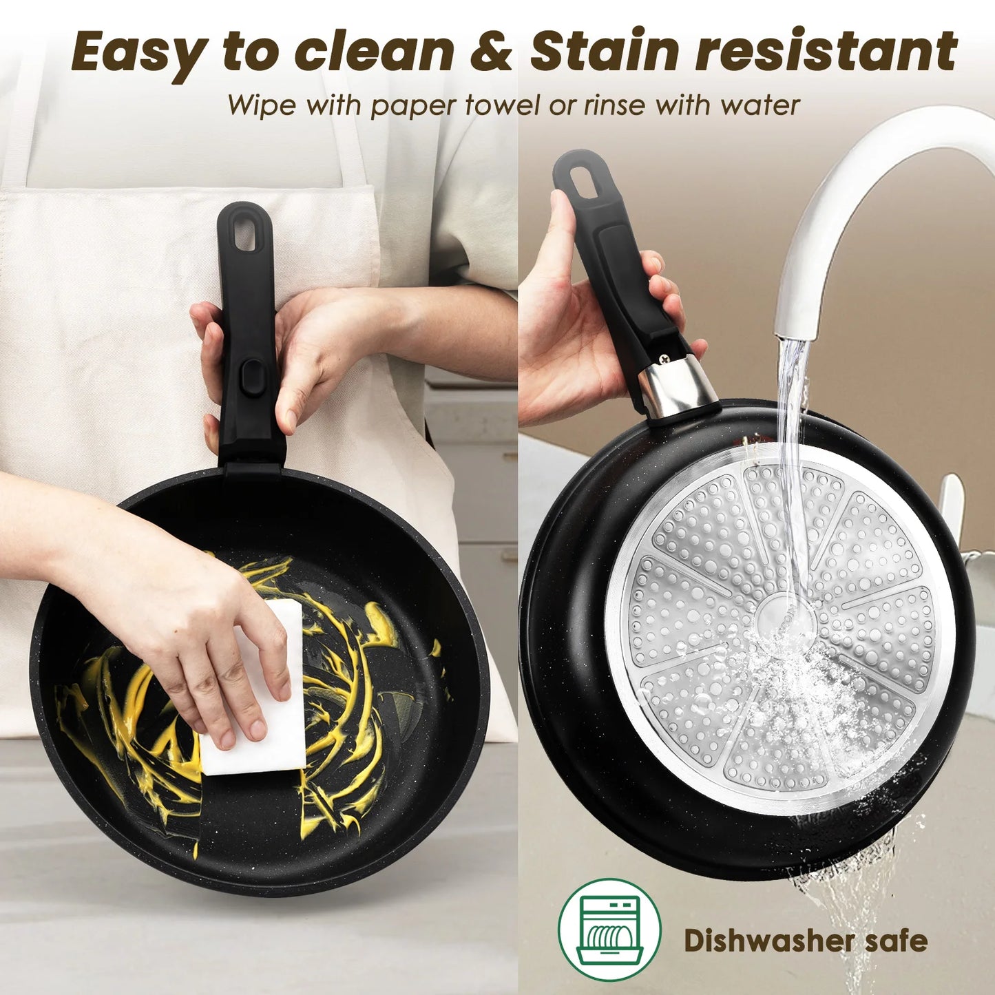 20-piece Pots And Pans Set, KIKCOIN Non-stick Ceramic Cookware Set With Removable Handles. Space-saving, Oven, Dishwasher