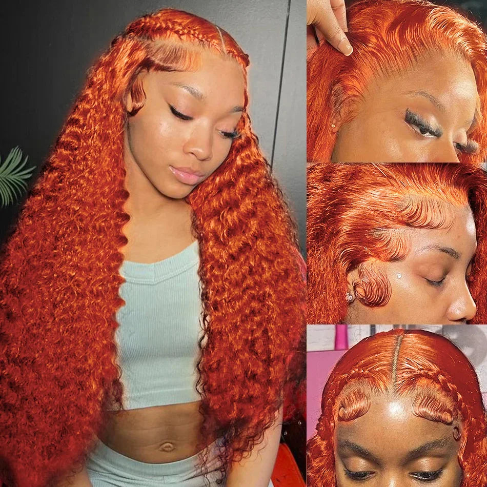 350# 13x6 200 Density 350 Ginger Orange 30 40 inch Lace Front Wig Human Hair Wigs 13x4 HD Lace Frontal Curly Wig For Woman