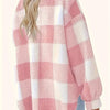 Plaid Pattern Button Front Jacket, Elegant Long Sleeve Warm Outerwear For Fall & Winter, Women's Clothing