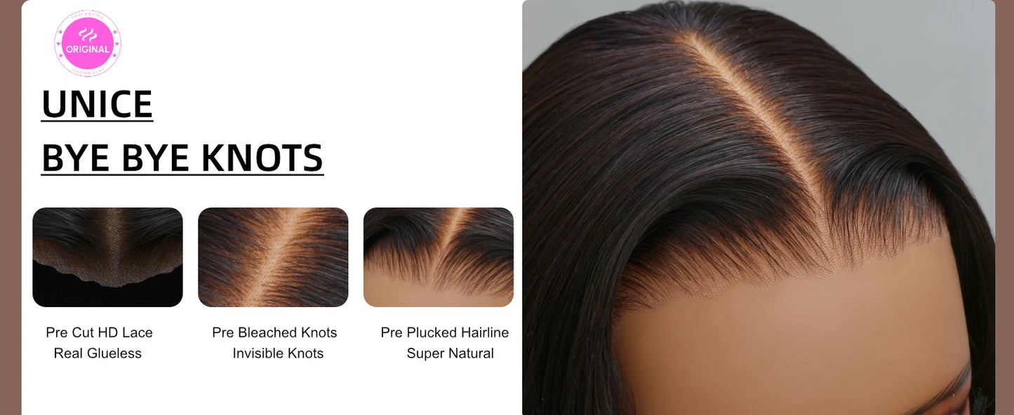 UNice Hair Bye Bye Knots 7x5 Lace Glueless Wig Brown Balayage Body Wave Human Hair Lace Front Wig Pre Cut Pre Bleached Lace Wig