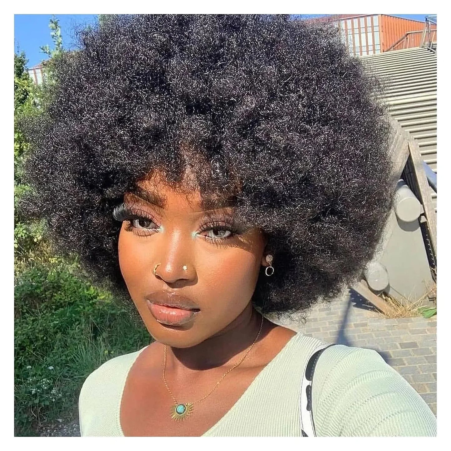 Short Afro Kinky Curly Human Hair Wig With Bangs Fluffy Natural Bob Wigs Brazilian Full Machine Made Wigs On Sale  180% Density