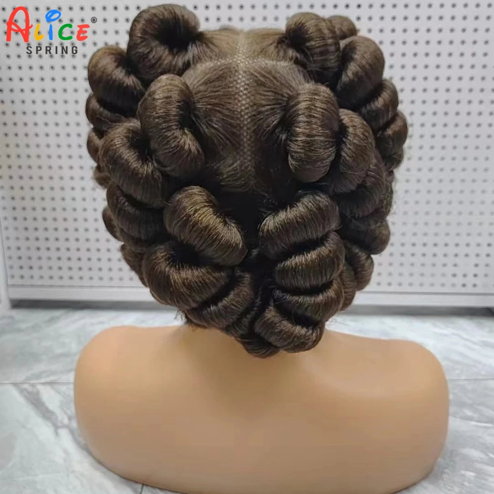 Natural Color 6Inch Transparent Full Lace Braided Wigs Short Cute Handmade Bantu Synthetic Braided Lace Wigs Knotless Braids Wig