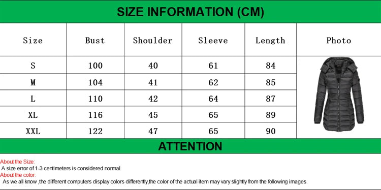 Winter Thicken Warm Women Parkas Solid Color Zippers Coats Long Sleeve Padded Puff Jacket Mid-Length Slim Female Hoodie Parkas