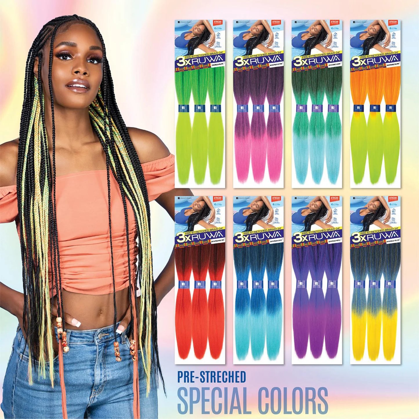 Sensationnel XPRESSION 3X Ruwa Synthetic Hair Braids Pre-Stretched Braid 24" - Lightweight, Easy to Install
