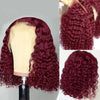 200% Density 99J Burgundy Short Bob Hair Wig 13x4 Lace Front Wig 100% Human Hair Red Colored Deep Wave Lace Frontal Wig 14 Inch