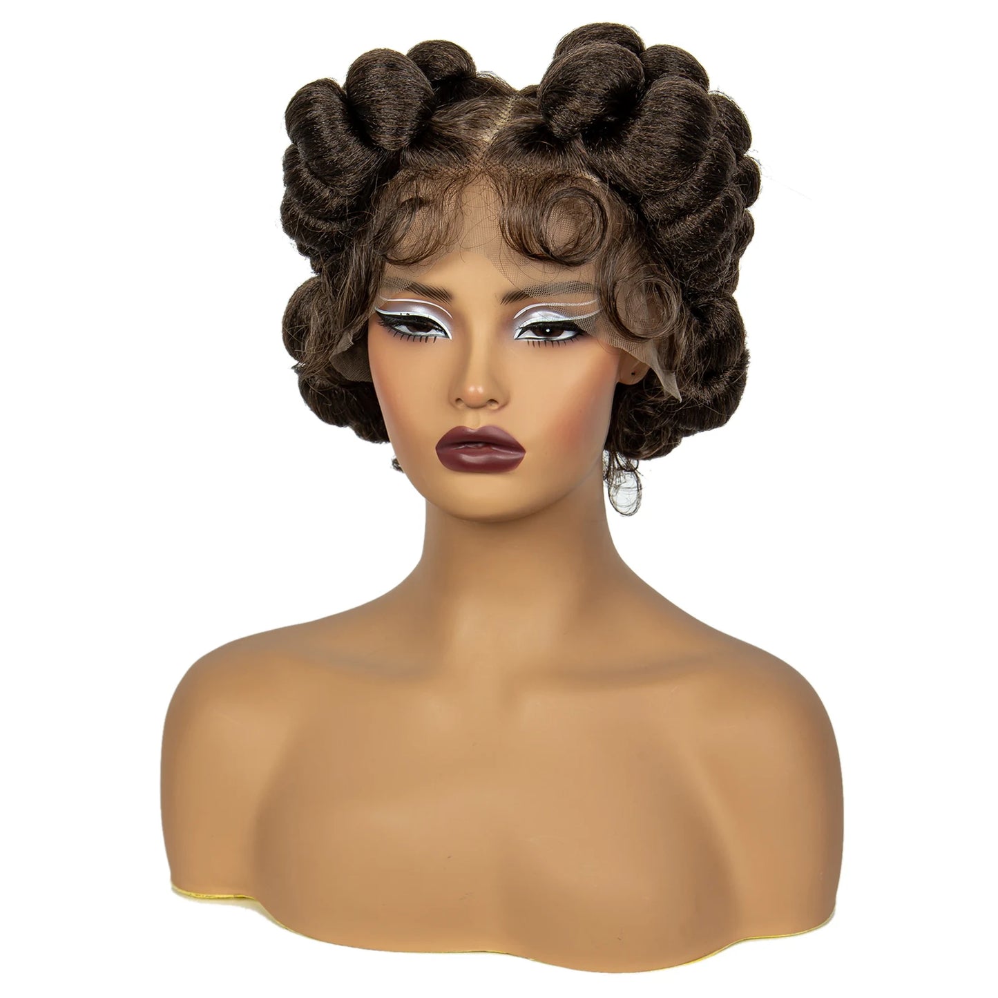 Natural Color 6Inch Transparent Full Lace Braided Wigs Short Cute Handmade Bantu Synthetic Braided Lace Wigs Knotless Braids Wig