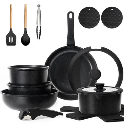 20-piece Pots And Pans Set, KIKCOIN Non-stick Ceramic Cookware Set With Removable Handles. Space-saving, Oven, Dishwasher