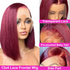 99J HD Transparent Lace Short Bob Human Hair Wigs Brazilian Burgundy Straight 13x4 Lace Front Wig For Women Pre Plucked Hairline