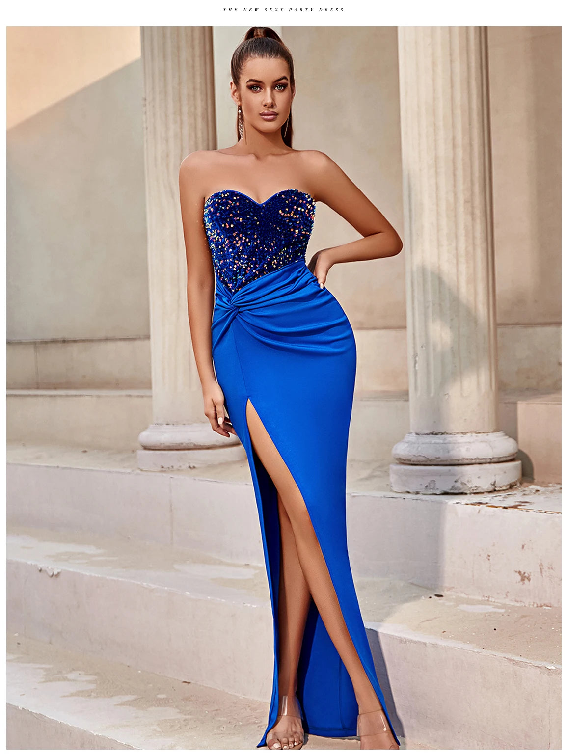Adyce Evening Maxi Sequins Long Dress For Women Strapless Sexy High Split  Party Celebrity Patchwork Fashion Lady Dress Vestidos