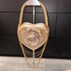 Luxury Glitter Floral Rhinestone Diamond Tassel Evening Bag Heart-Shaped Women's Handbag Wedding Party Clutch Purse Shoulder Bag