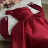 Bella Black Satin Beaded Robes De Soirée One Shoulder A-line Prom Dresses Customized Long Sleeves Floor-length Wedding Dress