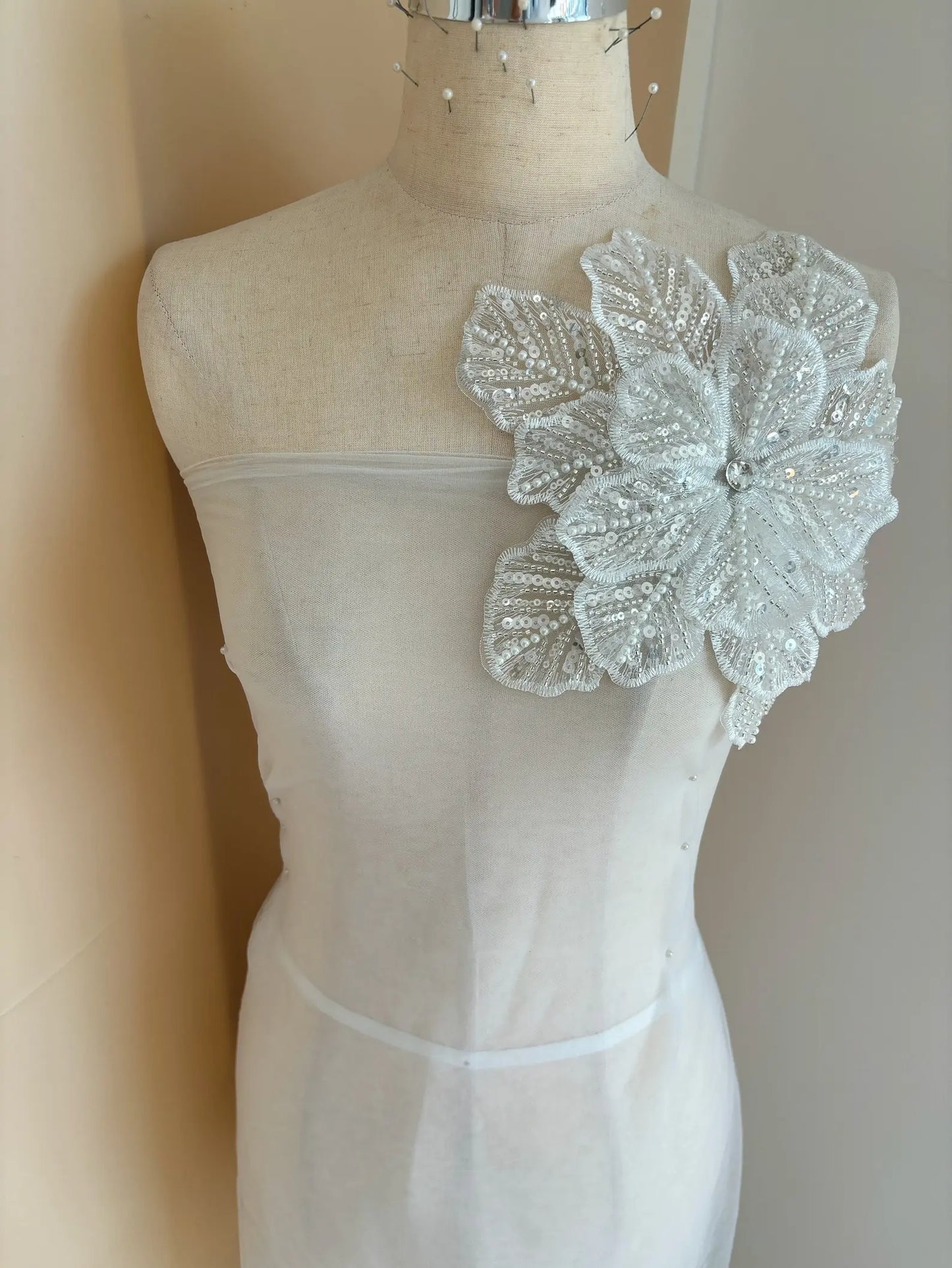 1 Piece Green 3d Bead Flowers Applique For Couture Dance Costume Embroidery Sewing On Patches For Wedding/Evening Dress