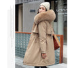 Women Winter Parka Warm Hooded Long Sleeve Zipper Thick Jackets Fur Collar Fleece Drawstring Long Coat Casual Streetwear Outwear