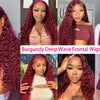 250 Density 30 Inch 13x4 99J Burgundy Deep Wave Lace Frontal Wig Curly Lace Front HD Lace Frontal Human Hair Wigs For Womem