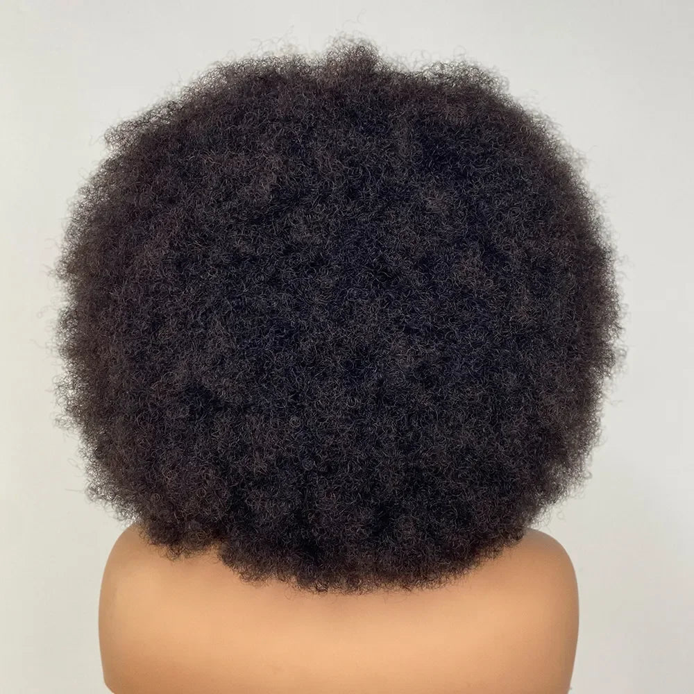 Short Afro Kinky Curly Human Hair Wig With Bangs Fluffy Natural Bob Wigs Brazilian Full Machine Made Wigs On Sale  180% Density