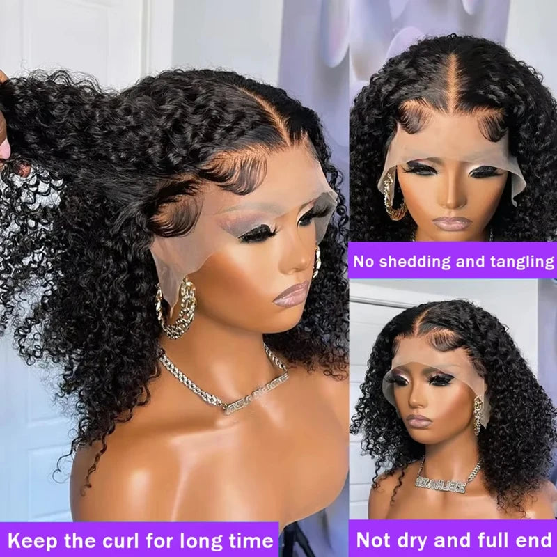 13x4 Short Bob Wig Human Hair Deep Wave 100% Brazilian Curly Human Hair Wigs Transparent Lace Front Wigs For Women Preplucked