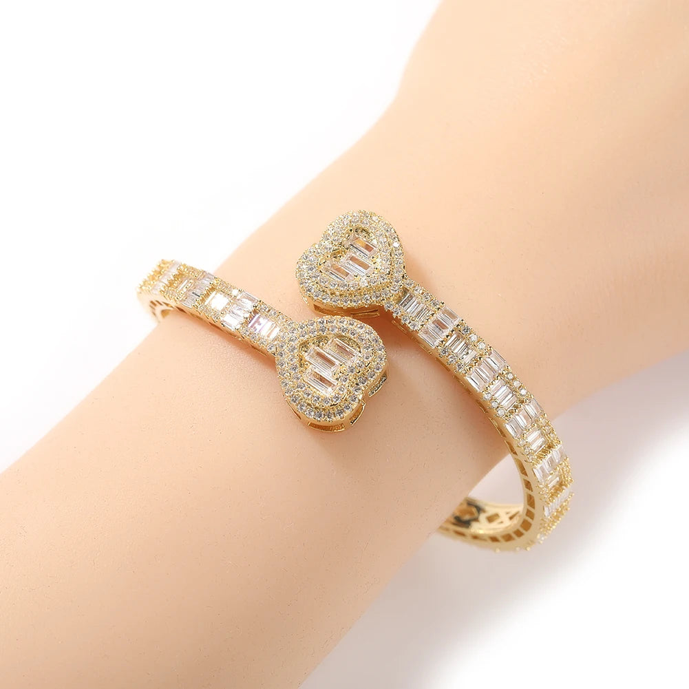 THE BLING KING Lovely Jewelry Set For Women Heart Shaped Chain Necklace Adjustable Heart Bracelet Open Heart Ring Heart Earring