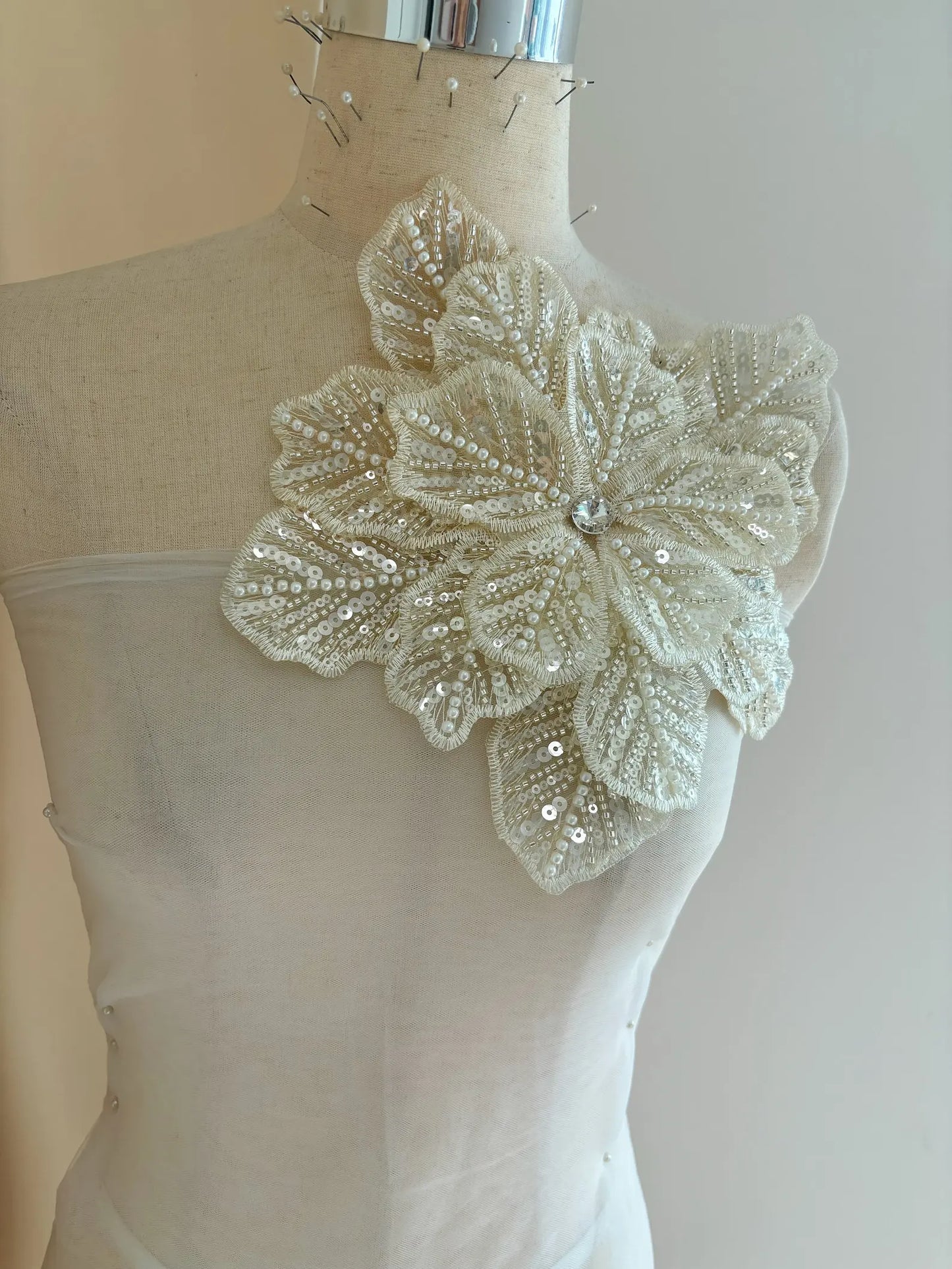 1 Piece Green 3d Bead Flowers Applique For Couture Dance Costume Embroidery Sewing On Patches For Wedding/Evening Dress