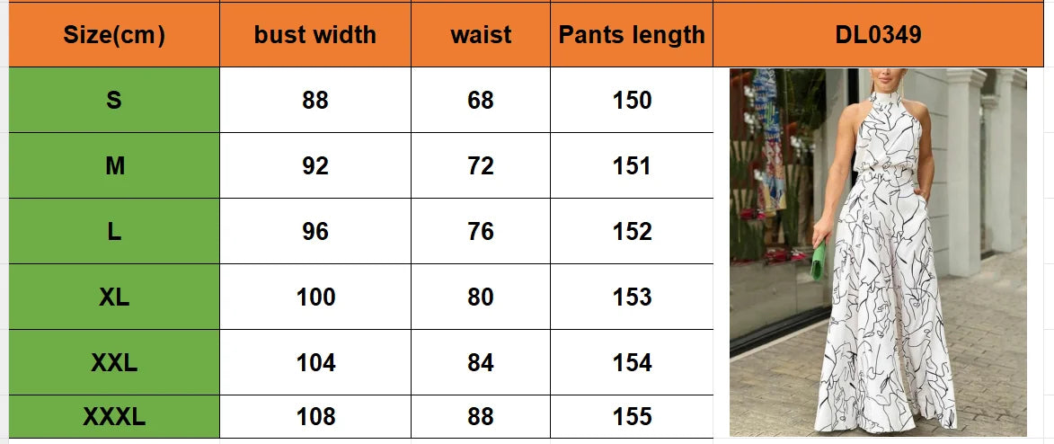 Summer women's geometric printed sleeveless pants with elegant temperament cinched waist tie up hanging neck style jumpsuit