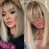 Ash Blonde Balayage Ombré Roots Cute Bangs Wig 100% Premium Virgin Human Hair HD Lace Front Wig 150 Density Straight Bob Wig