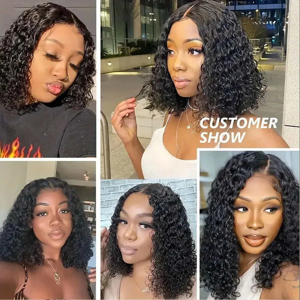 Deep Curly Wave Short Bob Wigs Brazilian 100% Human Hair 13x4 Lace Front Wigs 4x4 Lace Closure Curly Wigs For Women 200% Density