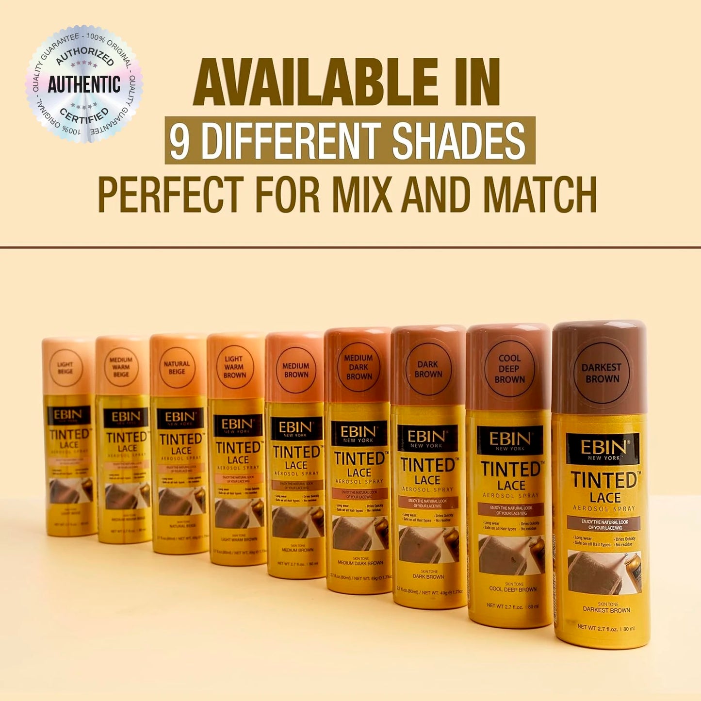 Ebin New York Tinted Lace Aerosol Spray 2.7oz/ 80ml - Quick Dry, Natural Tint, Ideal for Seamless Lace Blending